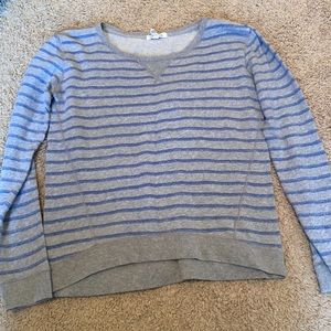 horizontal blue and gray stripped crew neck